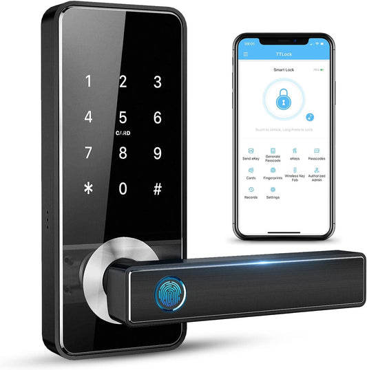 Smart Lever Door Lock with Keypad Fingerprint Door Lock Keyless Entry Door Lock Bedroom Door Lock Security for Smart Home Office(Black)