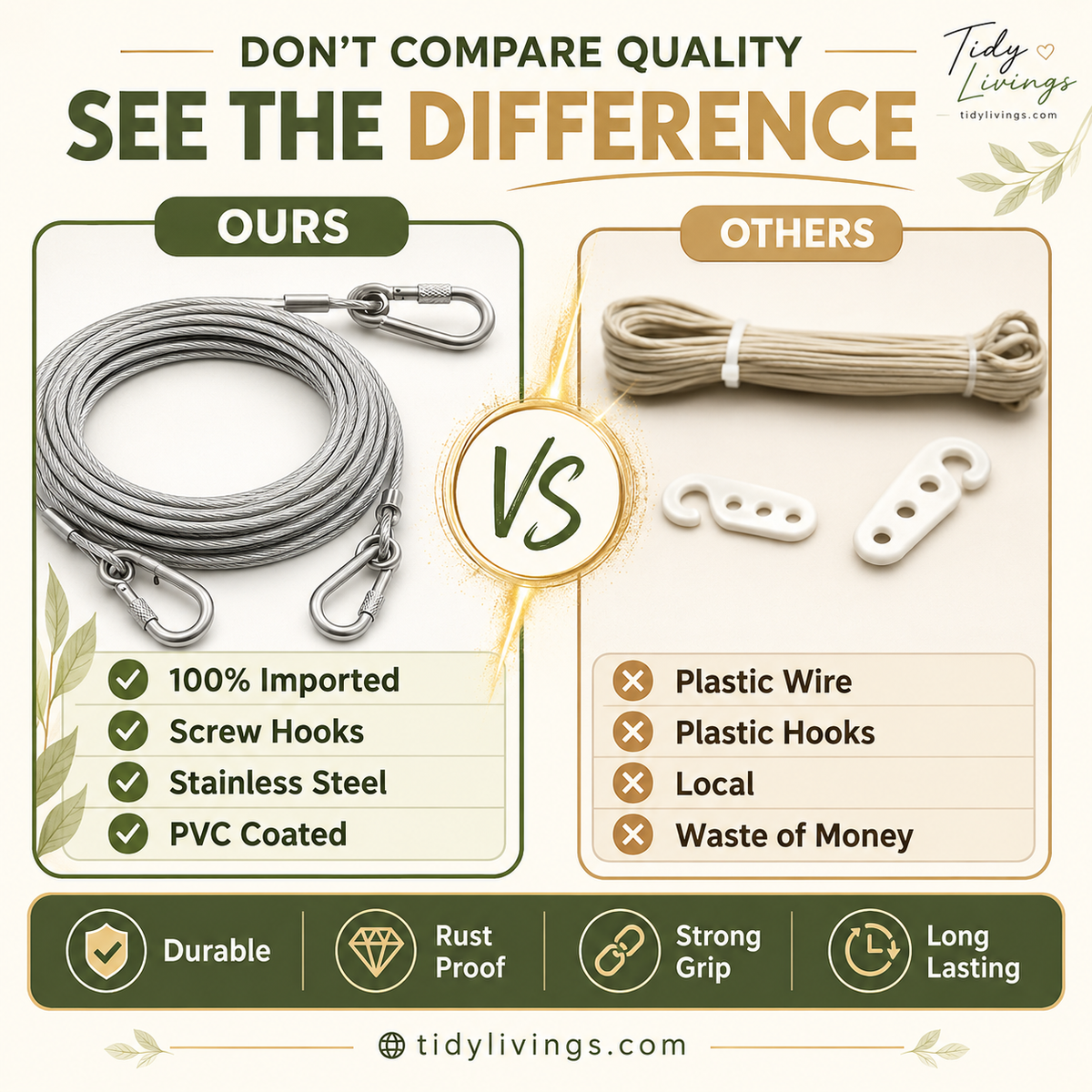 Premium Stainless Steel PVC Coated Clothesline – Heavy-Duty Rust-Resistant Drying Wire -  Free Shipping