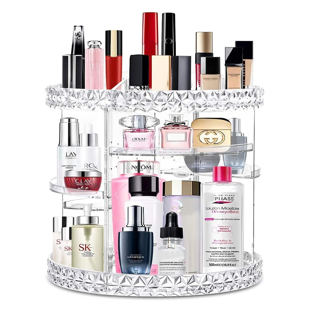 360 Rotating Makeup Organizer Perfume Organizer with 8 Adjustable Layer Clear Cosmetic Storage Display Case Large Capacity Acrylic Beauty Organizer for Vanity Countertop or Bedroom Dresser